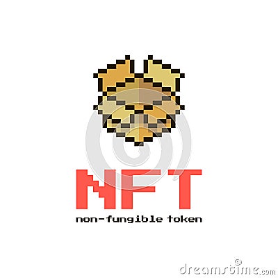 Simple flat pixel art illustration of open cardboard box with inscription NFT non-fungible token Vector Illustration