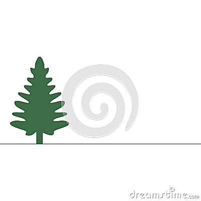 simple flat spruce fir tree. Continuous line drawing Vector Illustration