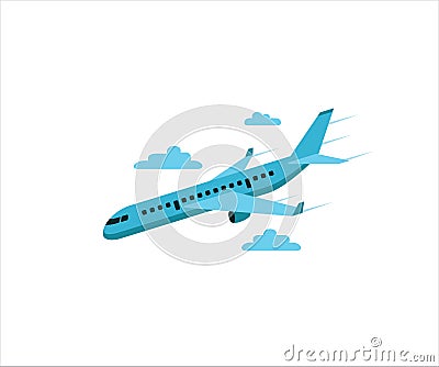 simple flat vector design of airplane flying coming down maneuver illustration Vector Illustration