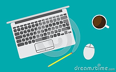 Simple flat workspace illustration, top view Vector Illustration