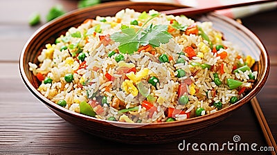 Green pea and egg fried rice, flavorful simplicity.AI Generated Stock Photo