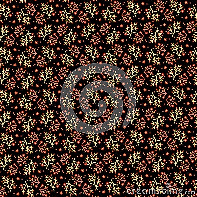 Small red flowers on a black background Simple modest botanical fabric pattern Stock Photo