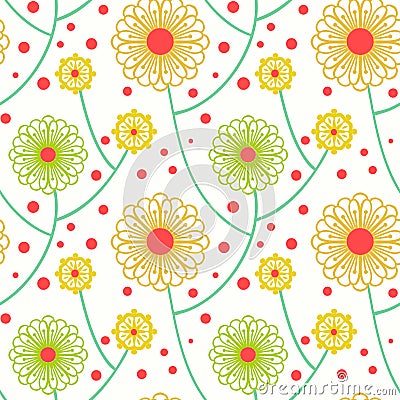 Simple floral pattern with bold flowers Vector Illustration
