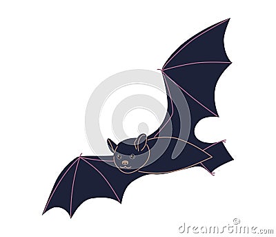 Simple Flying Black Bat Isolated on White Vector Illustration