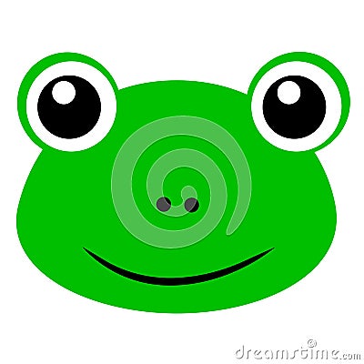 Simple Funny Frog Face, Isolated on White Vector Illustration