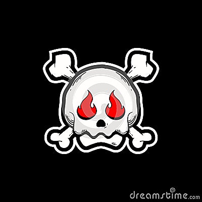 Simple and funny skull with cross bone and fire vector Vector Illustration