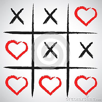 Simple game - X-O game.Hand drawn tic-tac-toe elements.Happy Val Vector Illustration