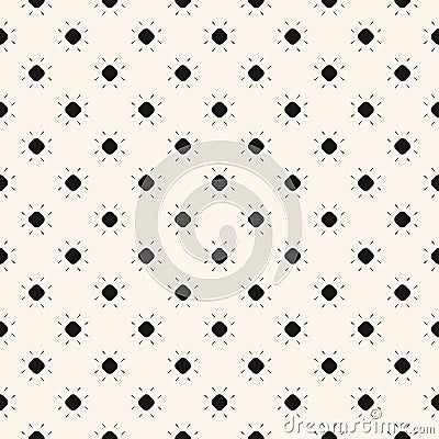 Simple geometric black and white vector seamless pattern with tiny flowers Vector Illustration