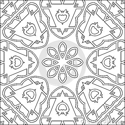 Simple geometric coloring page for kids and adults. Relax black and white ornament. Stock Photo