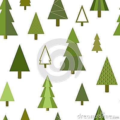 Simple geometric firs, pines, Christmas trees seamless background Vector Illustration