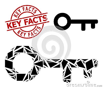 Geometric Key Icon Mosaic and Textured Key Facts Stamp Imitation Vector Illustration