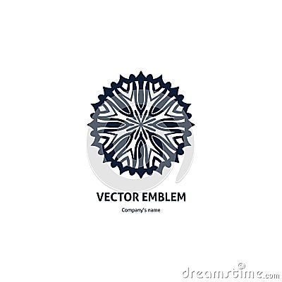 Simple geometric mandala logotype. Kaleidoscope big bud. Abstract blossom logo. Vector Illustration