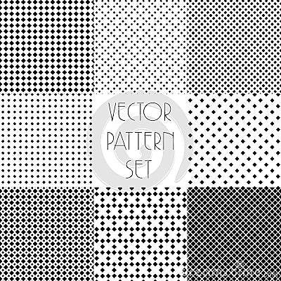 Simple geometric patterns. Seamless repeating vector collection. Black and white texture set with rhombus. Vector Illustration