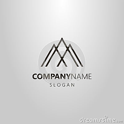 Simple geometric vector line art logo of three mountain peaks Stock Photo