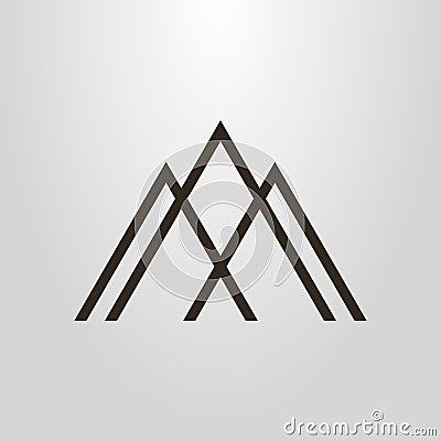 Simple geometric vector line art pictogram of three mountain peaks Stock Photo