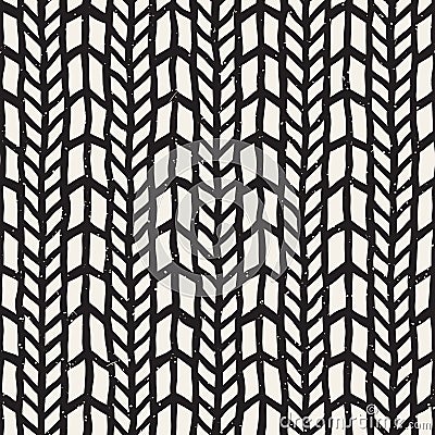 Simple geometric vector pattern. Monochrome black and white vertical brush strokes background. Hand draw zigzag lines. Vector Illustration