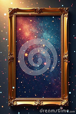 Simple golden rectangle frame, horizontal layout, line, mockup, minimalist Stock Photo