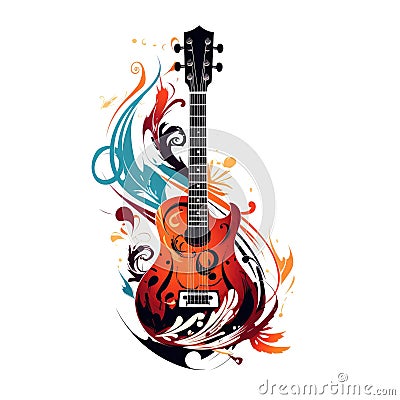 Simple graphic logo of color styled guitar on white background. Stock Photo