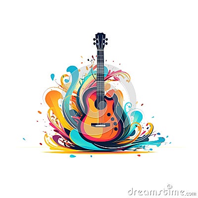 Simple graphic logo of color styled guitar on white background. Stock Photo