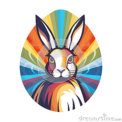 Simple graphic logo of color styled hare on white background. Stock Photo