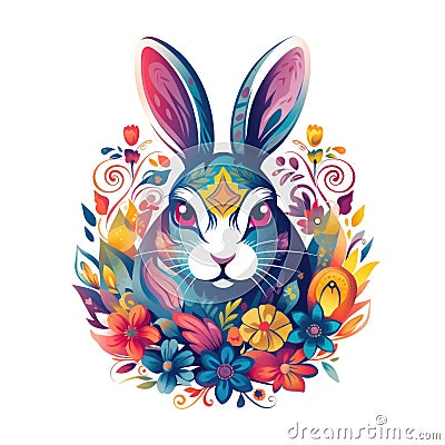 Simple graphic logo of color styled hare on white background. Stock Photo