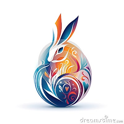 Simple graphic logo of color styled hare on white background. Stock Photo