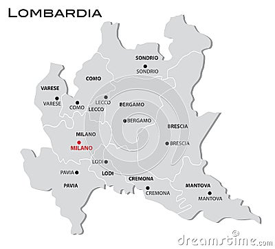 Simple gray administrative map of Lombardy region of Italy Vector Illustration
