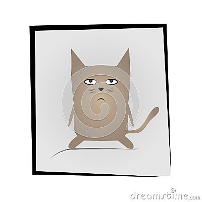 Simple gray sad cat in frame. Vector Illustration