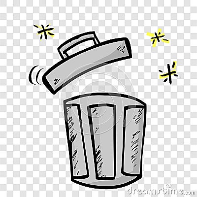 Simple Gray Vector Hand Draw Sketch of Opened Empty Clean and tidy trash bin, at transparent effect background Vector Illustration
