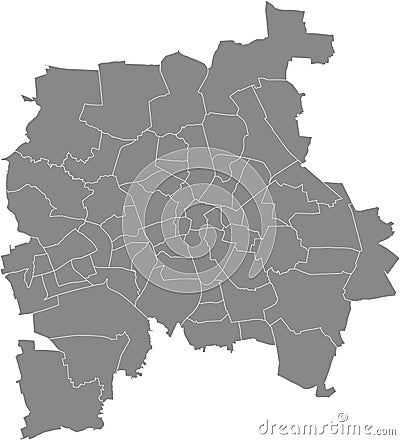 Gray map of subdistricts of Leipzig, Germany Vector Illustration