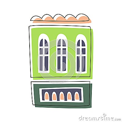 Simple Green Living House, Cute Fairy Tale City Landscape Element Outlined Cartoon Illustration Vector Illustration