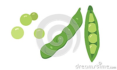 Simple green pea clipart vector illustration. Pod of green peas flat cartoon style. Green peas sign icon Vector Illustration