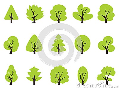 Simple green tree icons set Vector Illustration