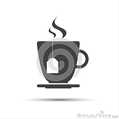 Simple grey cup of tea with a tea gab tag Vector Illustration