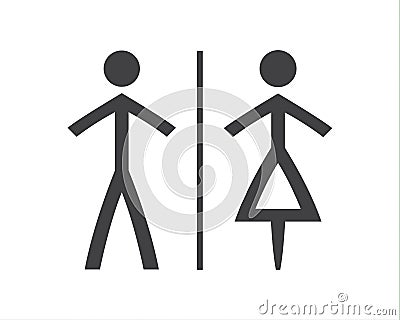 Simple grey and white wc symbols, man and woman icons Vector Illustration