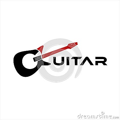 Simple guitar text music logo design Vector Illustration