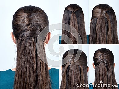 Simple hairstyle tutorial Stock Photo