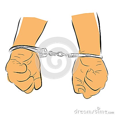 Simple Hand Draw Sketch Flat Color, Ilustration for under arrest, man with Handcuff Vector Illustration