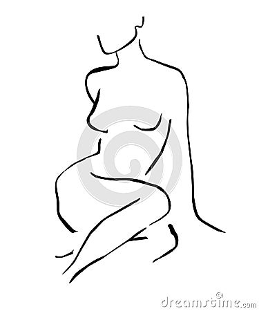 Simple hand drawn trendy line silhouette woman. Modern minimalism art, aesthetic contour. Abstract women`s silhouette, minimalist Stock Photo