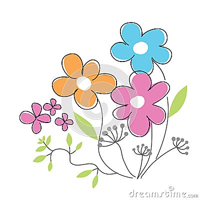 Simple hand drawn vector colorful spring flowers. Vector Illustration