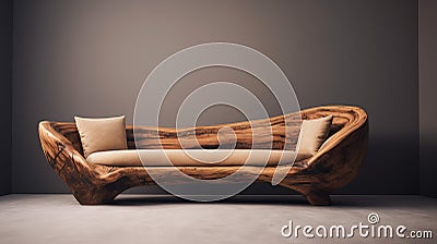 simple handmade unique rustic design sofa made from solid wood on black background Stock Photo