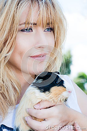 Simple happiness. Woman loving pet. Animal therapy Stock Photo