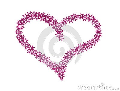 Simple heart composed of pink flowers isolated on white background. Vector Illustration