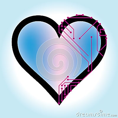 Simple heart vector illustration with printed circuits Vector Illustration