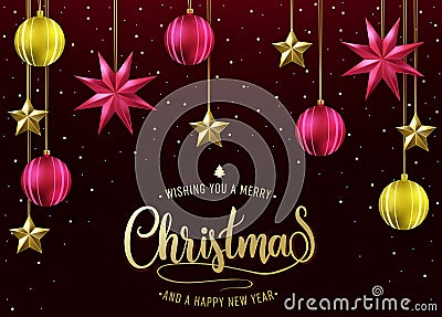 Simple Holiday Card with Wishing You A Merry Christmas and A Happy New Year Vector Illustration