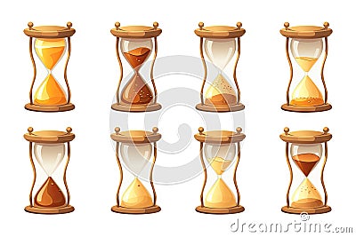 Simple Hourglass Collection, Sand Clocks for Sprite Sheet Animation, Vintage Hourglass Timer Sand Stock Photo