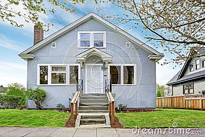 SImple house exterior. View of entrance porch and walkway Stock Photo