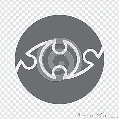 Simple icon circle puzzle in gray. Simple icon puzzle of the two elements and center on transparent background for your web site d Vector Illustration