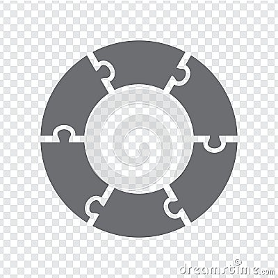 Simple icon circle puzzle in gray. Simple icon circle puzzle of the six elements on transparent background. Vector Illustration