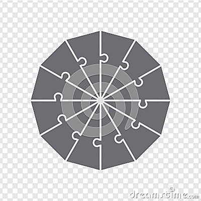Simple icon dodecagon puzzle in gray. Simple icon dodecagon puzzle of the twelve elements. Flat design. Vector Illustration